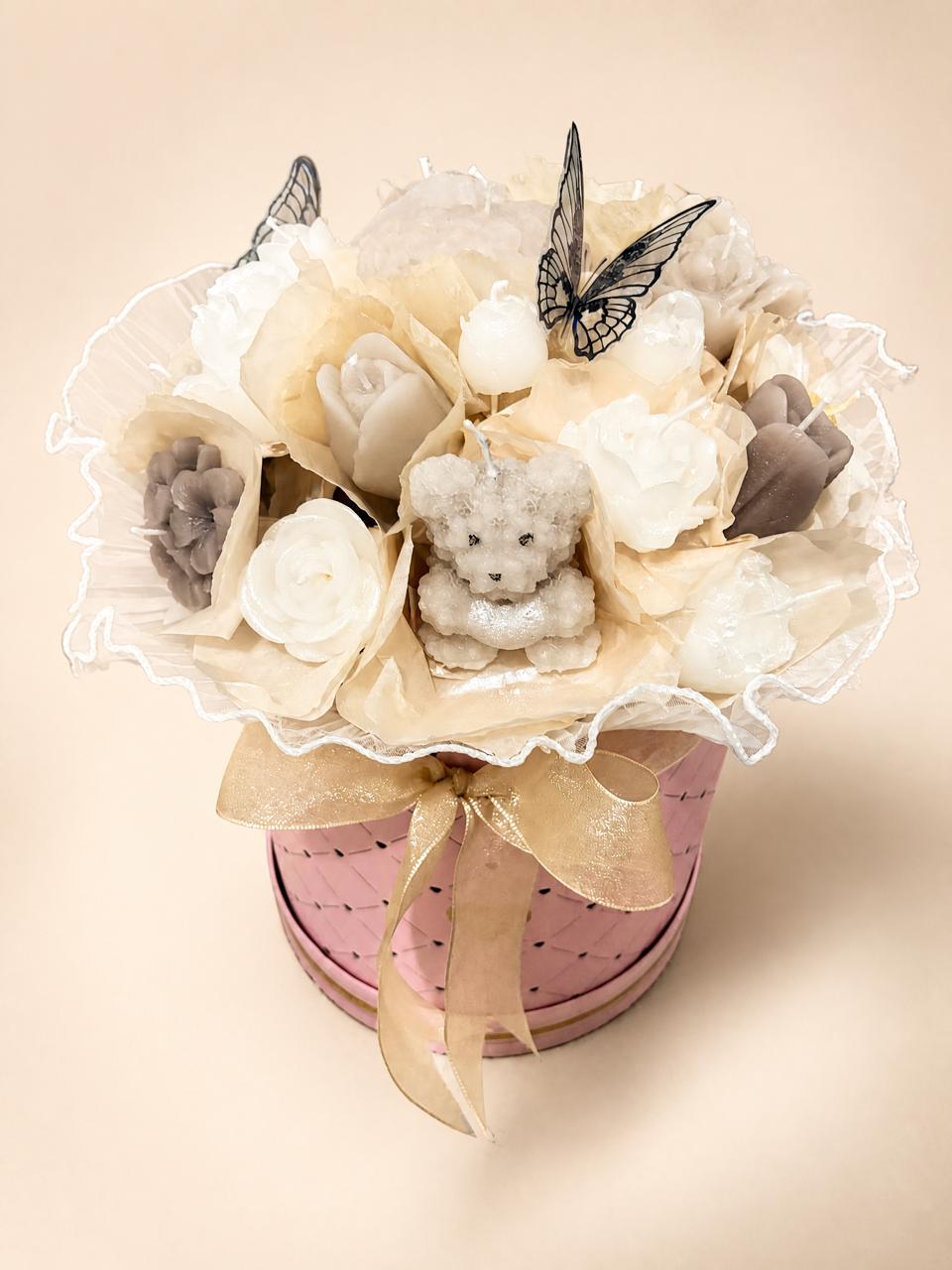 Dotzee teddy bear floral gift basket